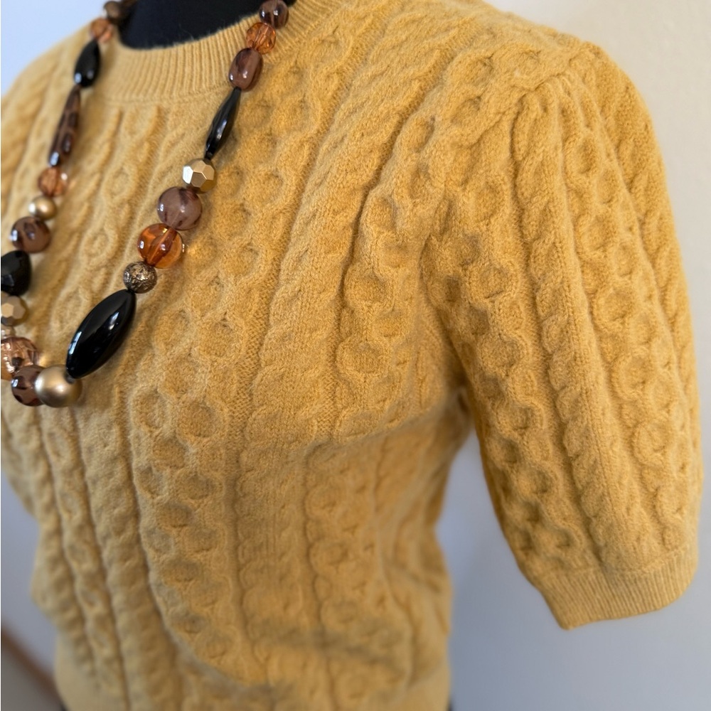 Mable Mustard Cable Knit Sweater Short Sleeve Cozy Cottagecore Medium - Picture 3 of 14